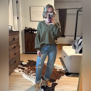 BTFBM Olive Green V-Neck Women's Top